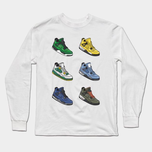 AJ 4 Retro Sneaker Collector Long Sleeve T-Shirt by milatees